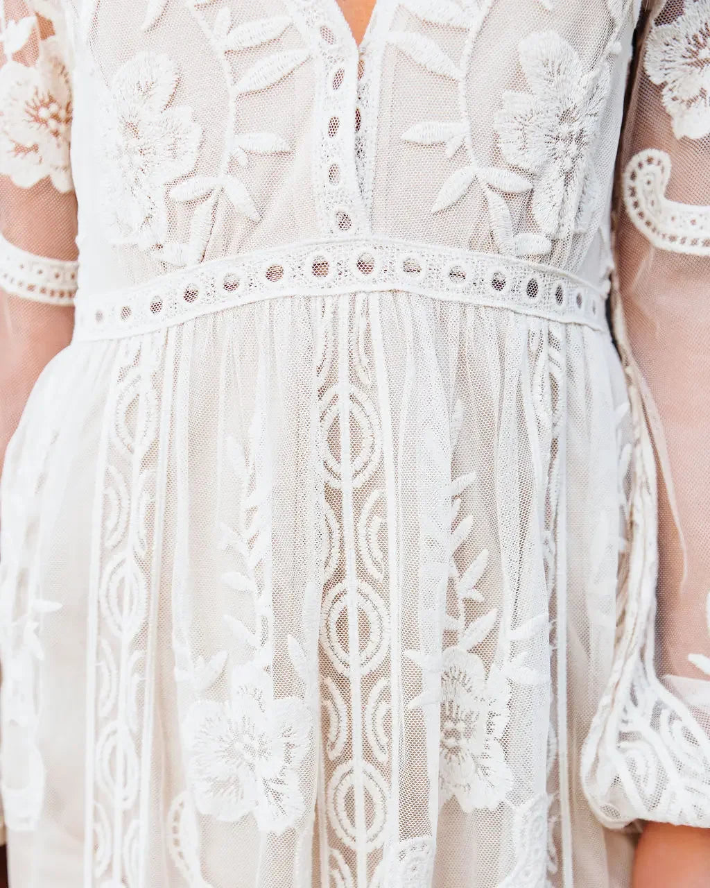 Spring Summer New Style Women's Long Sleeve V-neck Pure Color Lace Chiffon Dress Cross-Border Wedding Party Ball Gown