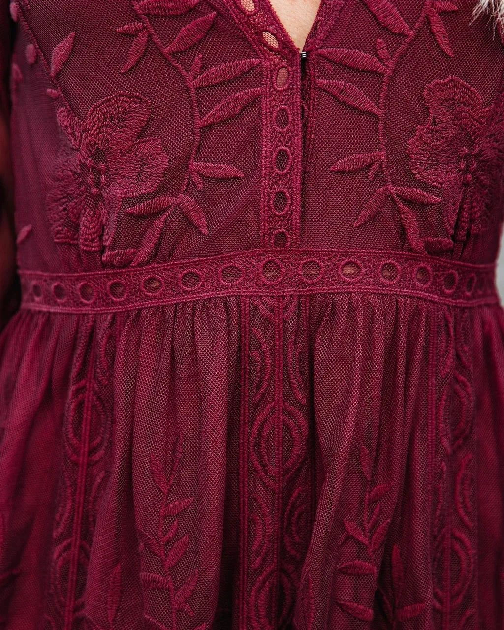 Spring Summer New Style Women's Long Sleeve V-neck Pure Color Lace Chiffon Dress Cross-Border Wedding Party Ball Gown